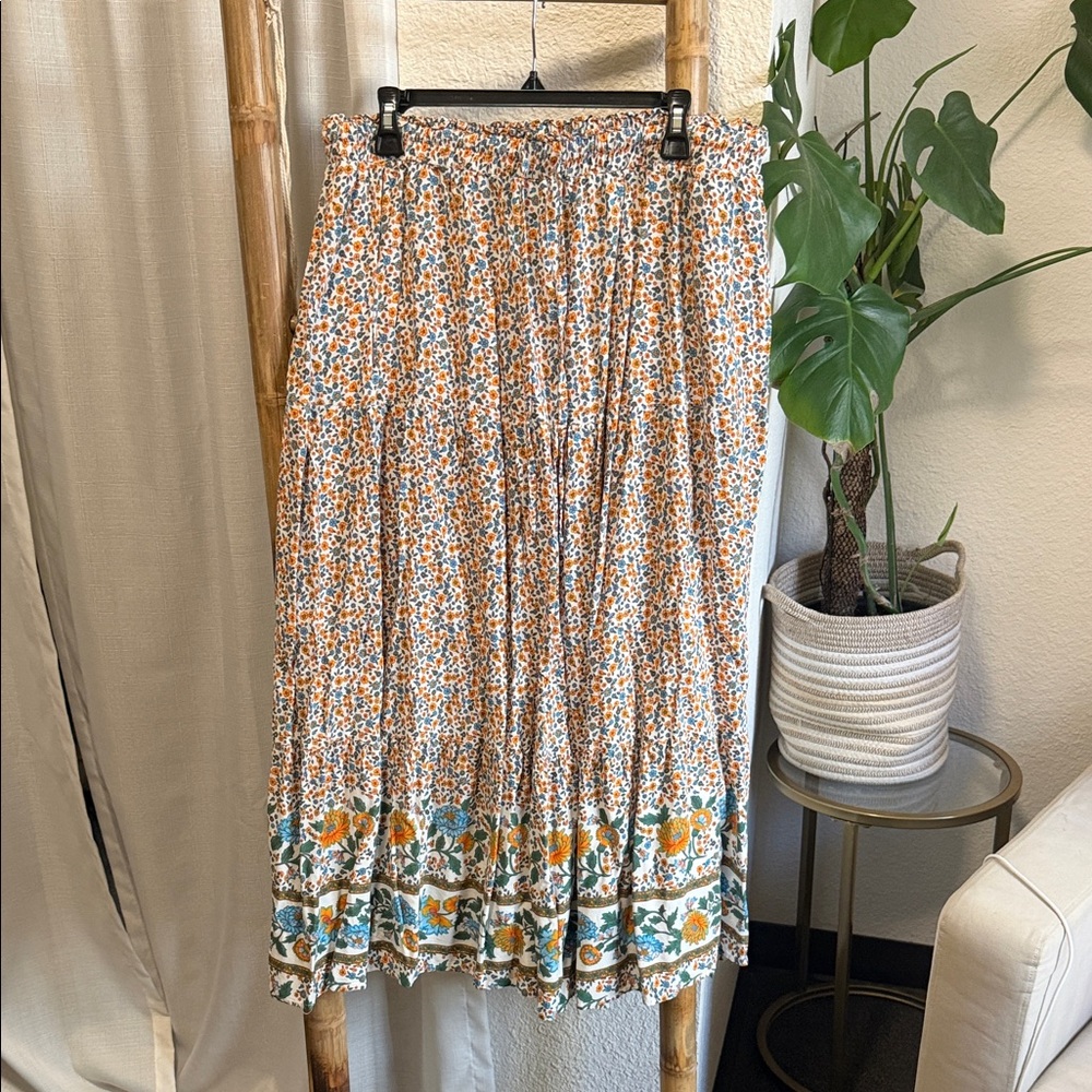 Floral Patterned Maxi Skirt in Orange and Green